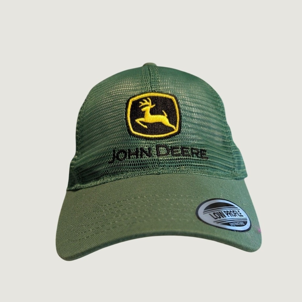 John Deere Mens Green Low Profile‎ Mesh Trucker Hat Adjustable Baseball Cap Logo